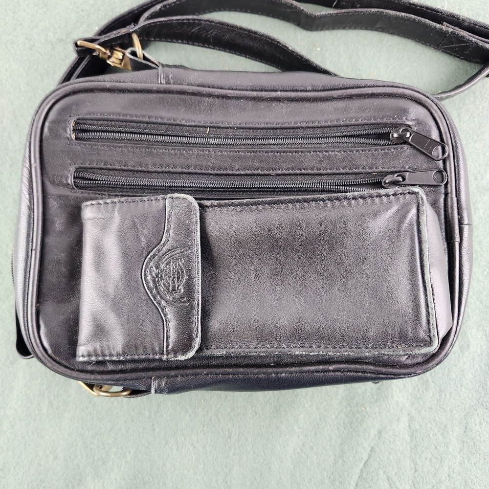 80s/90s Vintage Dopp Personal Travel‎ Messenger Crossbody Genuine Leather Black